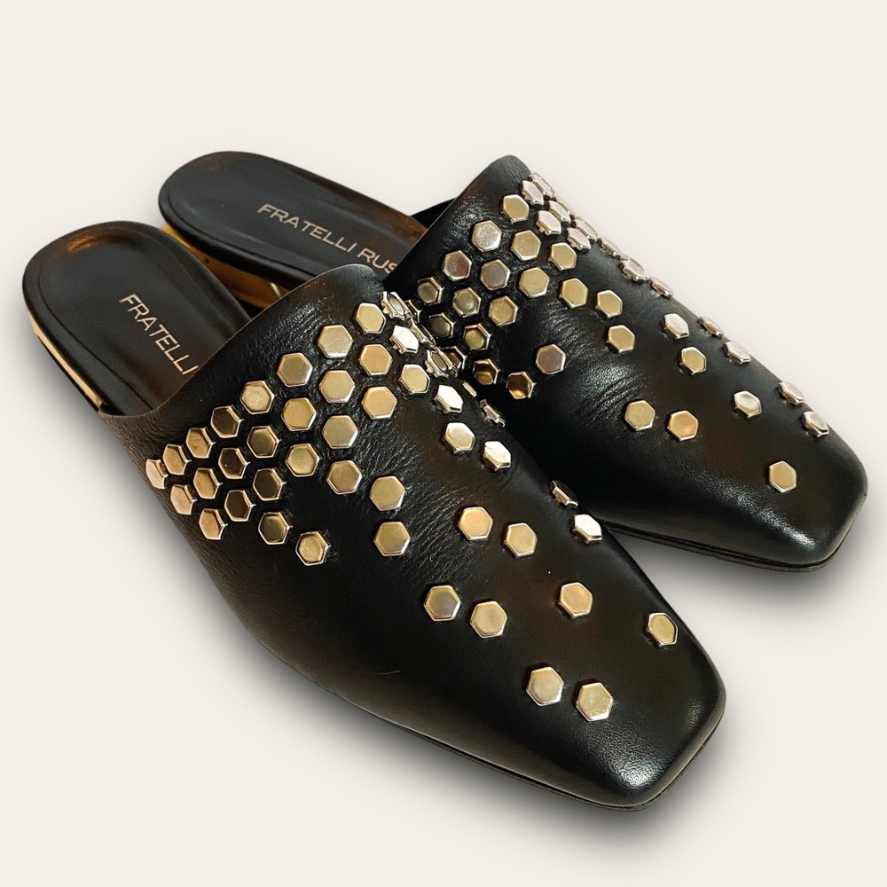 Fratelli Russo Studded Slide Mules w/ Geometric Heel SZ 37 - Picture 3 of 12